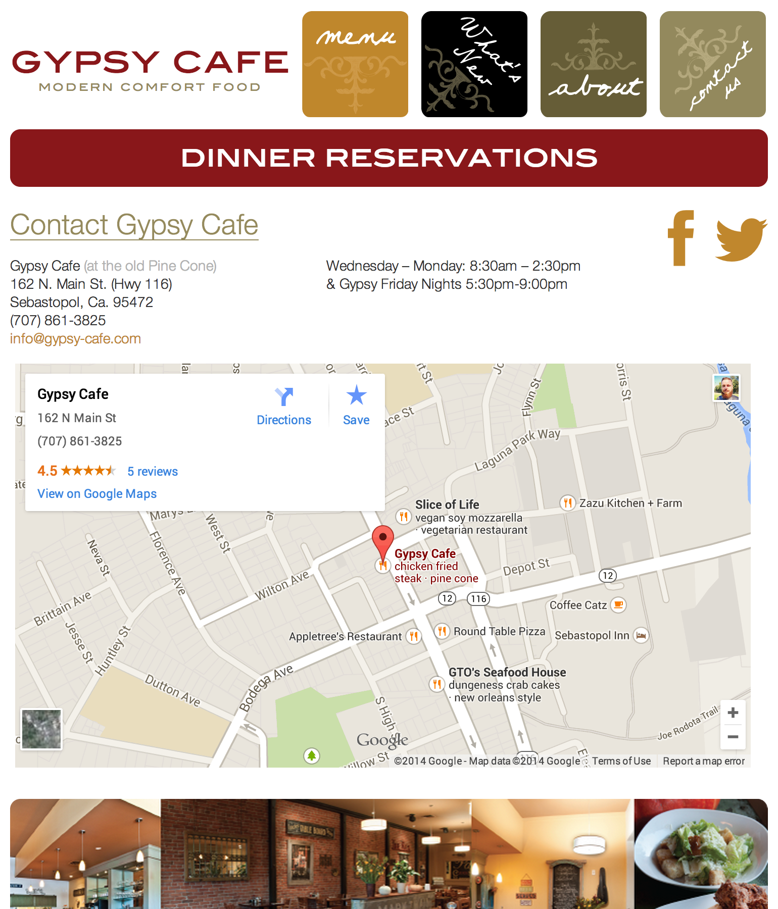 Local cafe website with menu and reservation system.